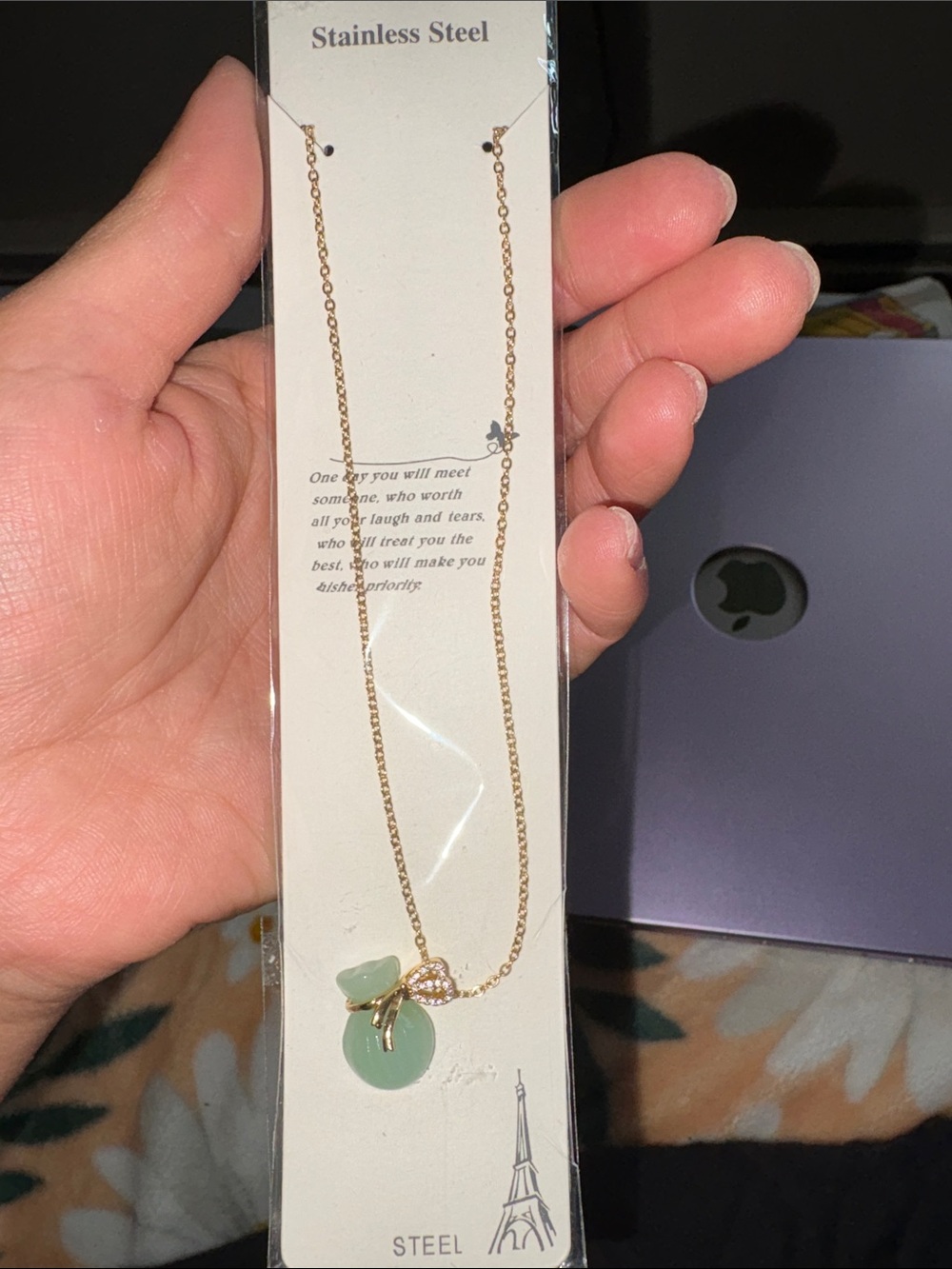 Gold-Tone Necklace with Mint Green Pendant